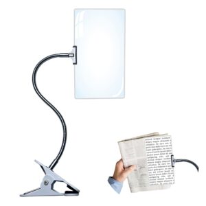 10"x6" magnifying glass with clip computer screen plastic hands free large magnifier for low vision seniors, 4x full page magnifying glass with flexible gooseneck for reading books, sewing, crafts