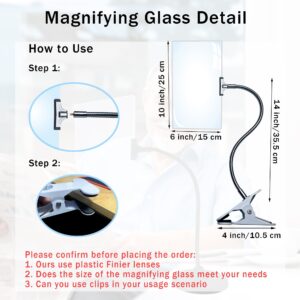 10"x6" Magnifying Glass with Clip Computer Screen Plastic Hands Free Large Magnifier for Low Vision Seniors, 4X Full Page Magnifying Glass with Flexible Gooseneck for Reading Books, Sewing, Crafts