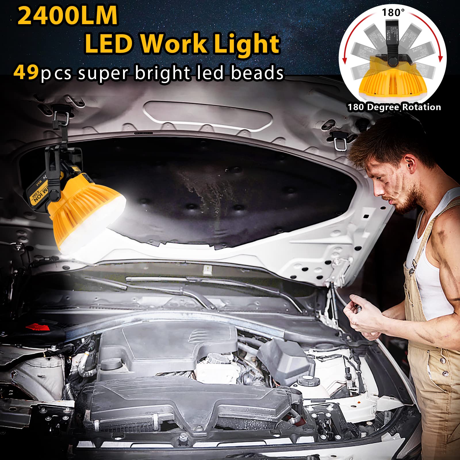 2400LM LED Camping Lantern for Dewalt 20V MAX Lithium Battery, 24W LED Work Light for Car Repairing , Camping, Emergency and Hurricane, Hiking, Fishing