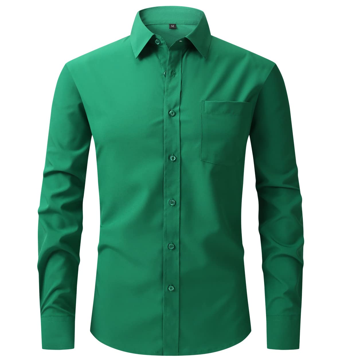 corfty Men Long Sleeve Dress Shirt - Regular Fit Stretch Free-Wrinkle Casual Button Down Shirt (Grass Green, XX-Large)