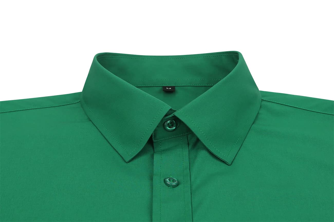 corfty Men Long Sleeve Dress Shirt - Regular Fit Stretch Free-Wrinkle Casual Button Down Shirt (Grass Green, XX-Large)