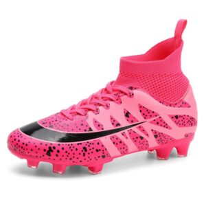 dhovor womens soccer cleats youth football cleats high-top athletics football trainers outdoor and indoor soccer shoes pink