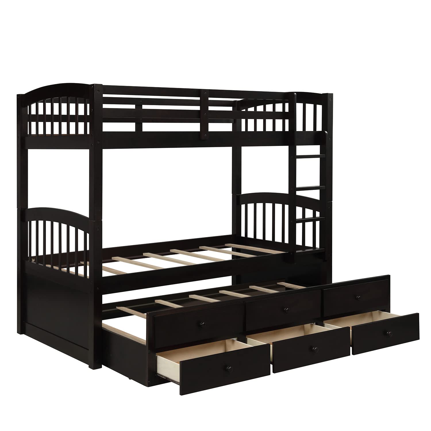 Merax Twin Bunk Bed with Ladder, Safety Rail, Twin Trundle Bed with 3 Drawers for Teens Bedroom, Guest Room Furniture(Espresso)