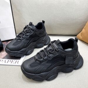 YAXE Women’s Platform Low Top Lace-up Chunky Walking Sneaker Size 8.5 Black