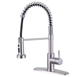 semaney kitchen faucets, brushed nickel stainless steel single handle sink faucets with pull out sprayer, pull down kitchen faucet with 10'' deck plate to cover 1 or 3 holes