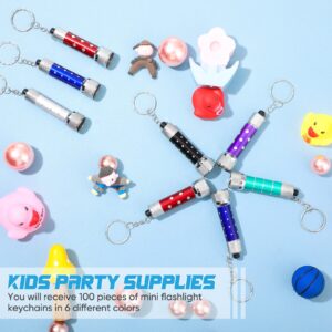 100 Pcs Mini Flashlight Keychains 5 Bulbs LED Flashlight Bright Pocket LED Keychain Colorful Mini Flashlight Toy for Kid Party Favors Home Office Camping Travel Read, Battery Included (Stylish Style)
