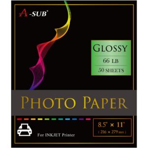 a-sub premium photo paper high glossy 8.5x11 inch 66lb for inkjet printers 50 sheets,single sided