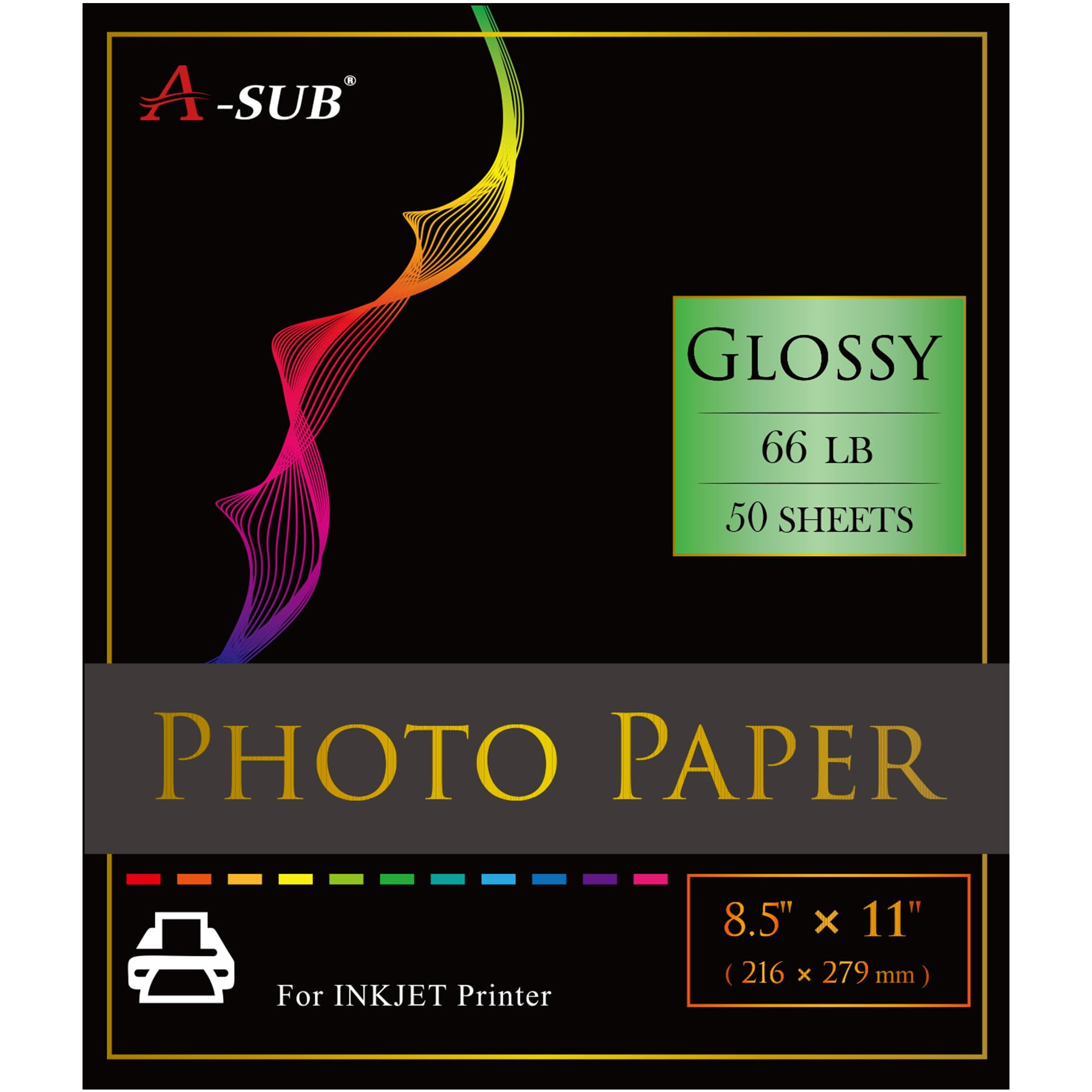 A-SUB Premium Photo Paper High Glossy 8.5x11 Inch 66lb for Inkjet Printers 50 Sheets,Single Sided