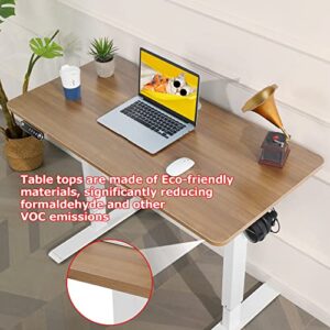 SIHANM Standing Desk Adjustable Height, 55in Rising Desks for Home Office with 2 USB Ports & 3 Power Outlets, and 6.5 ft Power Cord, Sit to Stand Desk with Double Crossbeam Structure, Walnut
