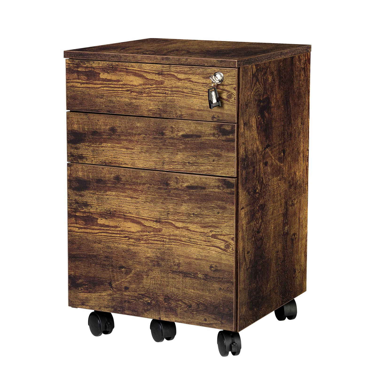 TOPSKY 3 Drawers Wood Mobile File Cabinet Fully Assembled Except Castors (Oak, 16.3x15.7x24.4)