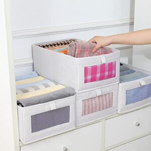 BDZBREN 4Pack Linen Storage Bins，Storage Containers for Organizing Clothing, Jeans, Toys, Shelves, Closet, Wardrobe - Closet Organizers and Storage，Foldable Large Storage Boxes Baskets with Window