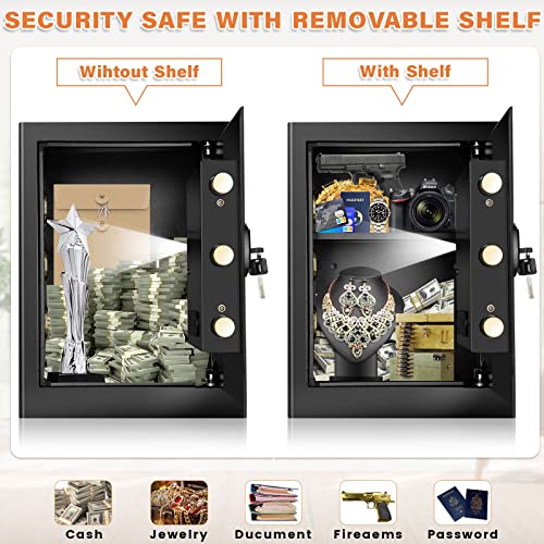 2.4 Cubic Large Fireproof Safe Box with Fireproof Document Bag, Personal Security Home Safe with Removable Shelf, Anti-Theft Lock Box for Documents Money Jewelry Valuables