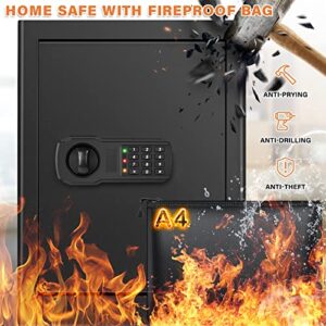 2.4 Cubic Large Fireproof Safe Box with Fireproof Document Bag, Personal Security Home Safe with Removable Shelf, Anti-Theft Lock Box for Documents Money Jewelry Valuables