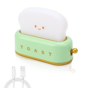 poqcct decor toaster night light lamp rechargeable small lamps with smile face cute toast bread shape decor night lights for kids baby nursery green