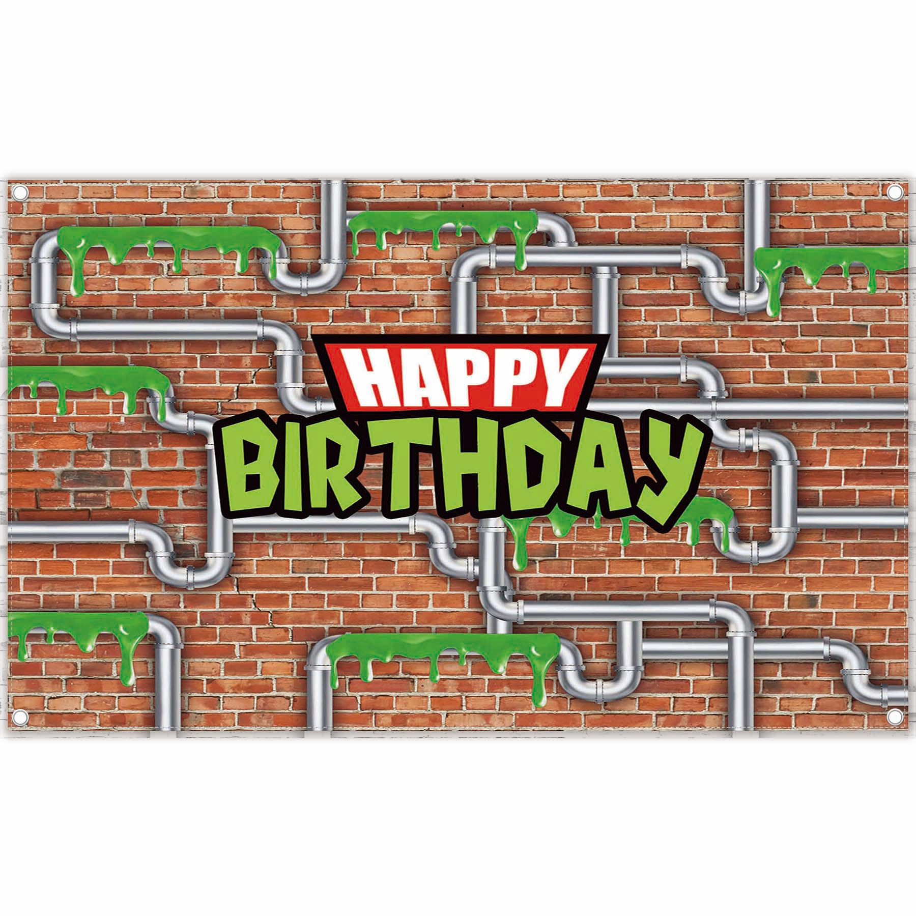 Yriujul 96x60inch Anime Kids Birthday Backdrop Cartoon Ninja Tortoise Party Banner Water Pipe Red Brick Wall Photography Background Photo Props