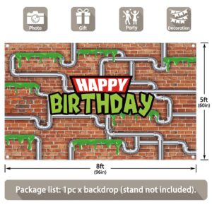 Yriujul 96x60inch Anime Kids Birthday Backdrop Cartoon Ninja Tortoise Party Banner Water Pipe Red Brick Wall Photography Background Photo Props