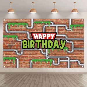 Yriujul 96x60inch Anime Kids Birthday Backdrop Cartoon Ninja Tortoise Party Banner Water Pipe Red Brick Wall Photography Background Photo Props