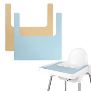 high chair placemat, long lasting high chair placemat silicone, 2-piece set, can be used interchangeably, suitable for ikea antilop highchai, for toddlers and babies (blue/khaki)