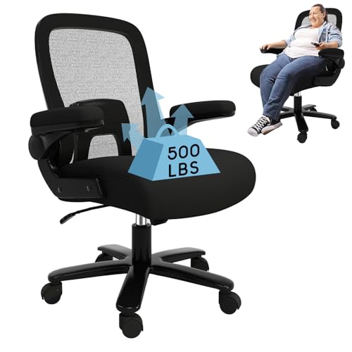 Ollega Big and Tall Office Chair 500lbs, Ergonomic Office Chair with Adjustable Lumbar Support, Heavy Duty Mesh Desk Chair Wide Seat, Black Oversized Computer Chairs for Heavy People