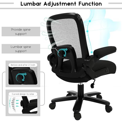 Ollega Big and Tall Office Chair 500lbs, Ergonomic Office Chair with Adjustable Lumbar Support, Heavy Duty Mesh Desk Chair Wide Seat, Black Oversized Computer Chairs for Heavy People