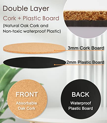 KITLAB Cork Plant Coasters, Double Layers 6 Inch Cork Planter Coaster, Absorbent Cork Plant Mats, Cork Plant Coasters for House Plants, 6 Pcs