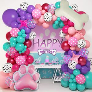 151pcs paw balloons garland arch kit with dog bone paw print star foil balloons pink purple turquoise confetti balloons for girls puppy themed birthday baby shower party decorations