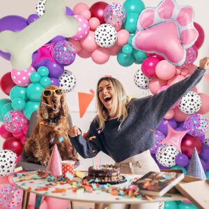 151Pcs Paw Balloons Garland Arch Kit with Dog Bone Paw Print Star Foil Balloons Pink Purple Turquoise Confetti Balloons for Girls Puppy Themed Birthday Baby Shower Party Decorations