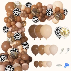 170pcs brown cow balloons garland arch kit, coffee brown neutral blush confetti cow print balloons for western cowboy cowgirl farm animal themed baby shower birthday party decorations supplies