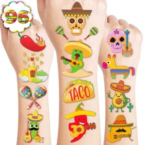 8 sheets (96pcs) mexican tattoos temporary taco twosday theme birthday party decorations favors supplies stickers for kids boys girls gifts classroom school prizes rewards