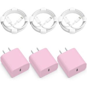 3-pack iphone 14 13 12 11 fast charger,【mfi certified】 20w pd usb c wall charger 6ft cable fasting charging adapter compatible with iphone 14pro/13 pro/12/12 pro max/11 pro max/xs max/xs-pink