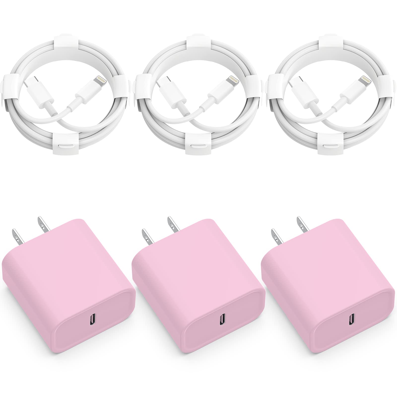 3-Pack iPhone 14 13 12 11 Fast Charger,【MFi Certified】 20W PD USB C Wall Charger 6FT Cable Fasting Charging Adapter Compatible with iPhone 14Pro/13 Pro/12/12 Pro Max/11 Pro Max/XS Max/XS-Pink