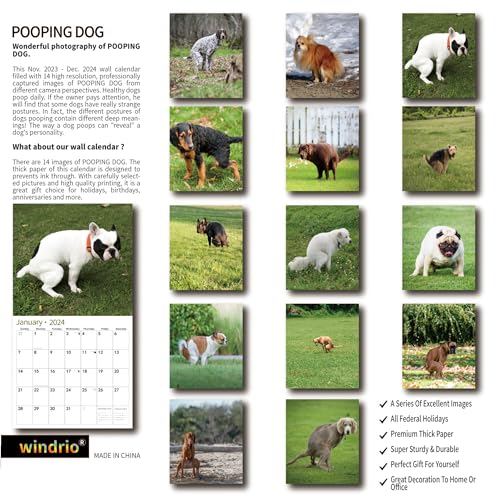 Gag Gift 2024 Wall Calendar, Funny Memes White Elephants Pooping Dogs Calendar 2024,14 Monthly Calendar, November 2023 - December 2024, 12" x 24" Opened Full Page Thick & Sturdy Paper for Organizing &