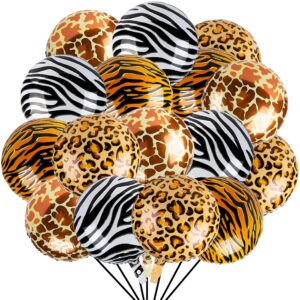 16pcs animal pattern balloons 18 inch balloon foil wildlife print round mylar aluminum balloons giraffe tiger zebra leopard print balloons for zoo safari jungle theme birthday decorations