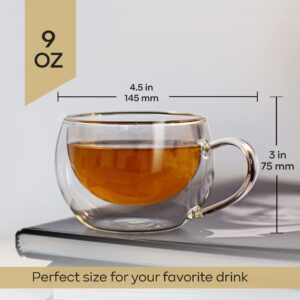 UpNew Style Double Wall Glass Coffee Mugs 9 oz - Double Walled Glass Cup Set of 2 - Clear Insulated Borosilicate Glass Coffee Cup for Hot and Cold Beverages Drinks Tea Capuccino Latte