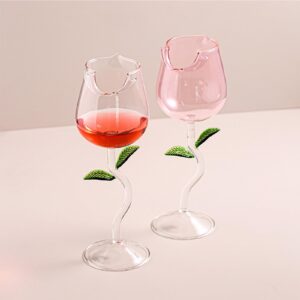uiyihif rose wine glasses set of 2 rose flower shaped wine goblet creative wine cocktail glass juice glass for party wedding festival kitchen bar celebration