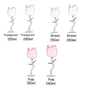 UIYIHIF Rose Wine Glasses Set of 2 Rose Flower Shaped Wine Goblet Creative Wine Cocktail Glass Juice Glass for Party Wedding Festival Kitchen Bar Celebration