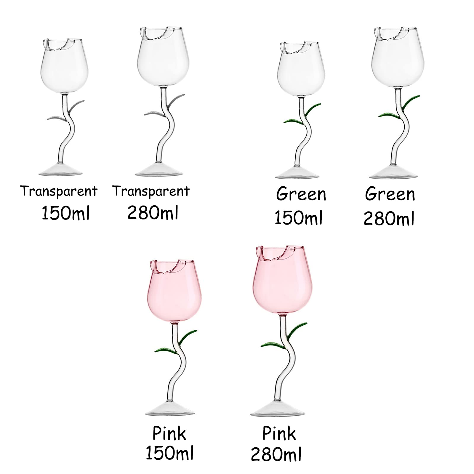 UIYIHIF Rose Wine Glasses Set of 2 Rose Flower Shaped Wine Goblet Creative Wine Cocktail Glass Juice Glass for Party Wedding Festival Kitchen Bar Celebration