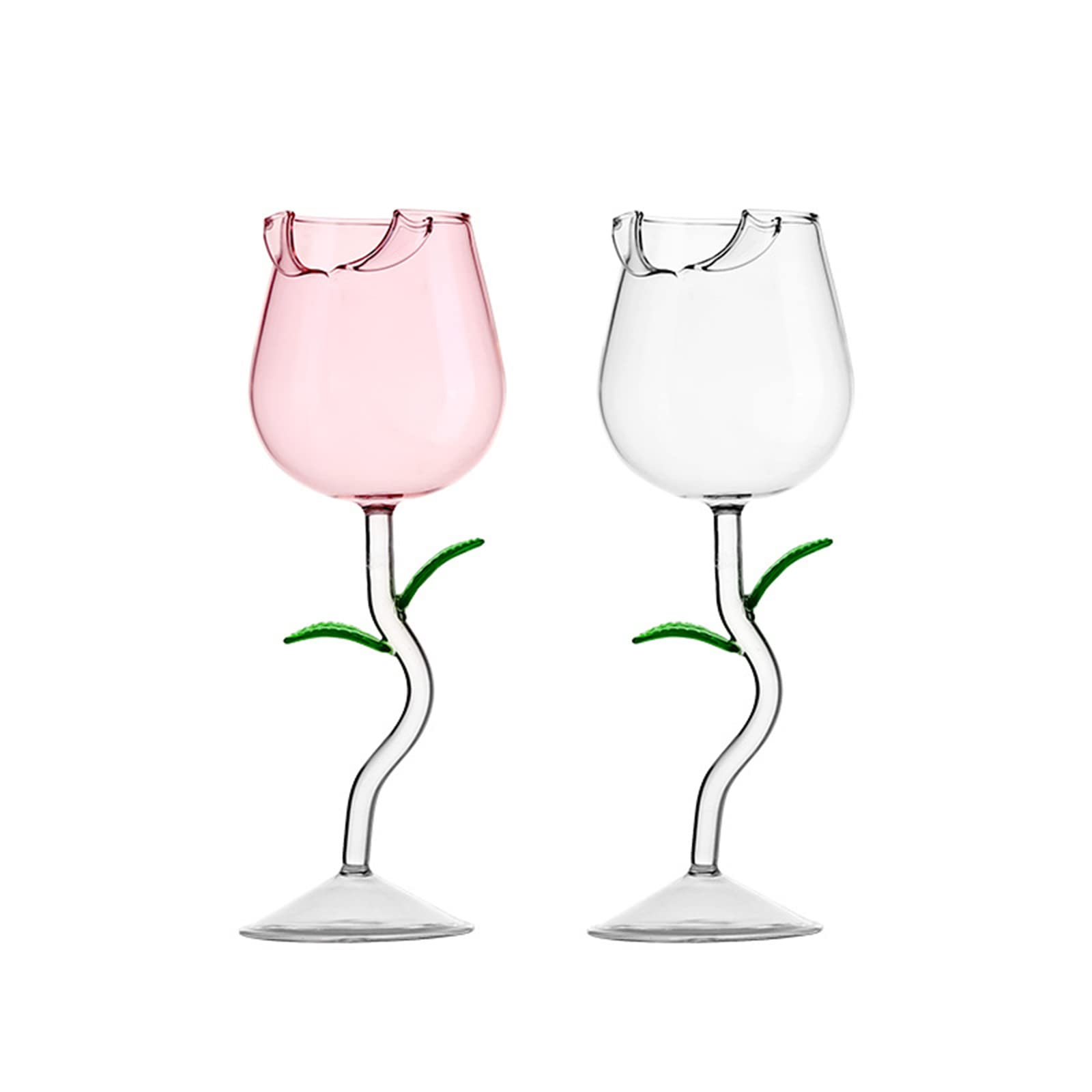 UIYIHIF Rose Wine Glasses Set of 2 Rose Flower Shaped Wine Goblet Creative Wine Cocktail Glass Juice Glass for Party Wedding Festival Kitchen Bar Celebration