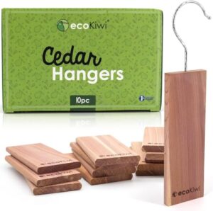 ecokiwi cedar blocks for clothes storage - 10 pack hanging cedar planks - natural cedar chips for closets and drawers - cedar wood hangers with sandpaper - cedarwood scent freshener protection control