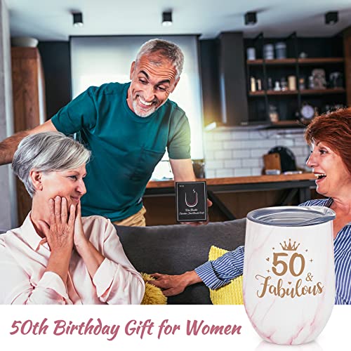 LiqCool 50 Birthday Gifts for Women, Gifts for Women Turning 50, 50 Birthday Gifts for Mom Aunt Grandma Sister Friends Coworkers, 50 and Fabulous 12oz Wine Tumbler