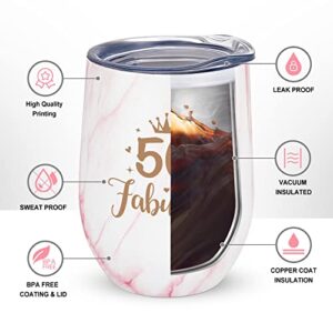 LiqCool 50 Birthday Gifts for Women, Gifts for Women Turning 50, 50 Birthday Gifts for Mom Aunt Grandma Sister Friends Coworkers, 50 and Fabulous 12oz Wine Tumbler