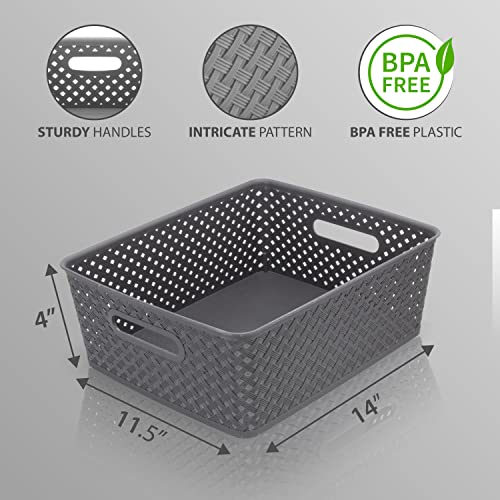 BROOKSTONE, 2 Pack Large Storage Baskets with Handles, Decorative Woven Pattern, Versatile and Stylish Organizers for Home, BPA Free Plastic Bins