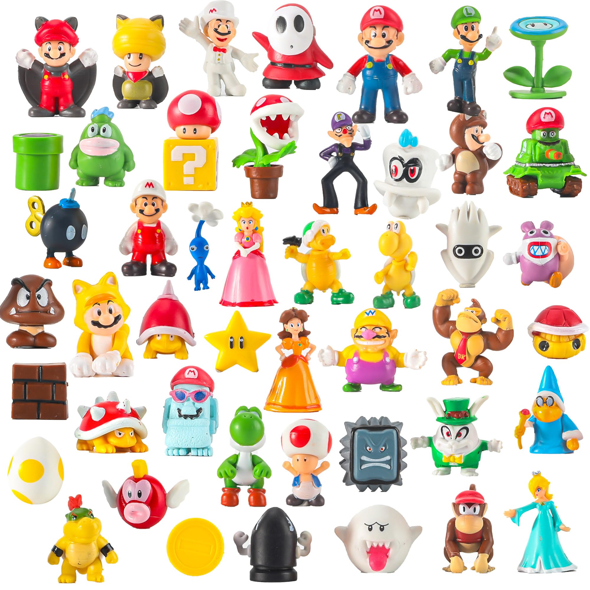 48pcs Super Bros Character Cake Toppers Figures Toys, Birthday Party Cupcake Decorations, Collection Playset 1.2 "- 2.8"