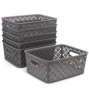 brookstone, 6 pack small storage baskets with handles, decorative woven pattern, versatile and stylish organizers for home, bpa free plastic bins