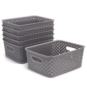 brookstone - 6 pack small storage baskets with handles, decorative woven pattern, versatile and stylish organizers for home, bpa free plastic bins