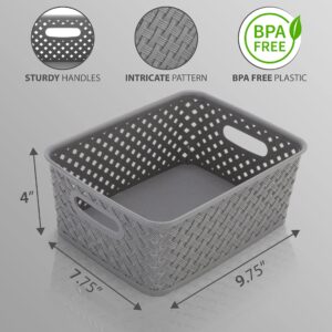 BROOKSTONE - 6 Pack Small Storage Baskets with Handles, Decorative Woven Pattern, Versatile and Stylish Organizers for Home, BPA Free Plastic Bins