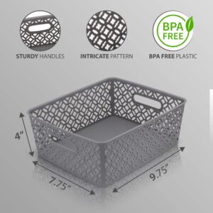 BROOKSTONE - 2 Pack Large Storage Baskets with Handles, Decorative Woven Pattern, Versatile and Stylish Organizers for Home, BPA Free Plastic Bins