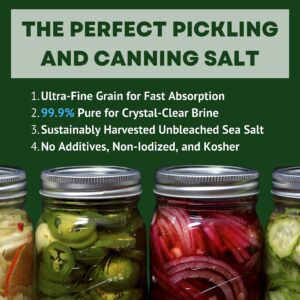 Pickling and Canning Salt, Curing Salt for Natural Preserving, Non-Iodized and Kosher Fine Brining Sea Salt, 14 oz Bag - Sea Salt Superstore