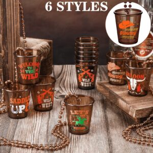 Yinkin 12 Pcs Cowboy Shot Glasses Necklace Western Themed Party Decorations Shot Glasses on Beaded Necklace Plastic Cowboy Props for Adults and Teens Festival Party Supplies, 6 Styles