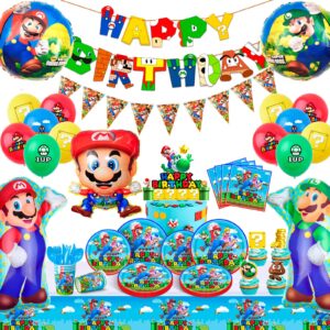 mario birthday party supplies,123pcs mario birthday party decorations&tableware, super mario balloons banner&mario party plates and napkins tablecloth etc super mario party supplies for boys